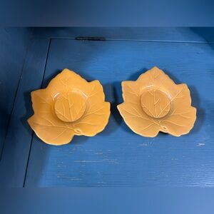 Vintage 90s Hallmark Yellow Leaf-Shaped Holiday Votive Holders - set of 2